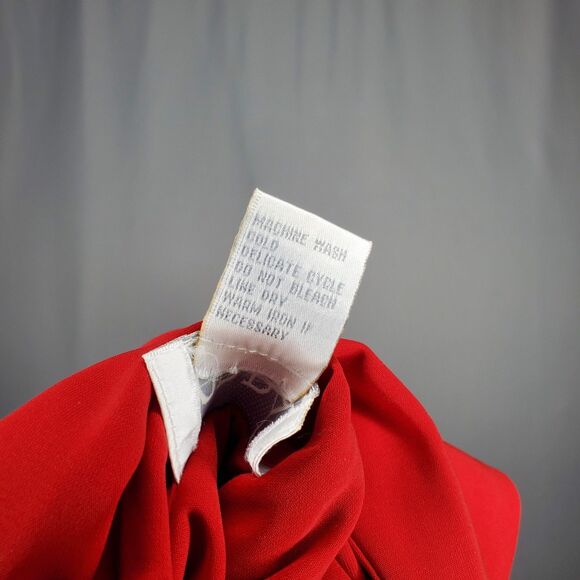 Jordan Bow Tie Neck Button Collar Top Women XL Red Chiffon Old Money Feminine - Picture 9 of 9